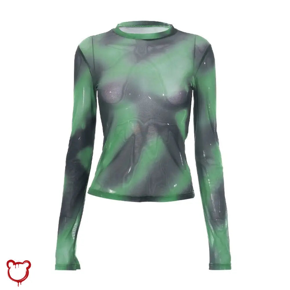 Green Tie Dye Mesh Top / S China