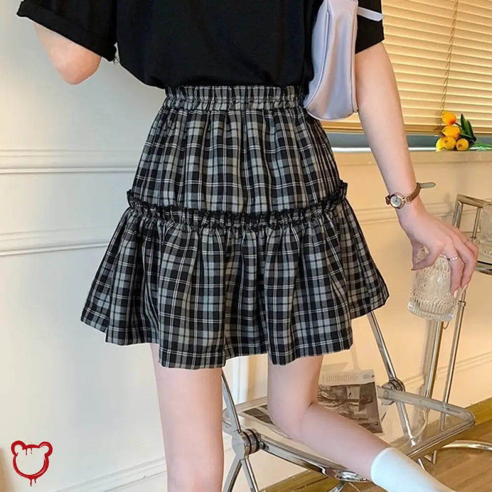 Grey Plaid Bow Skirt Clothing