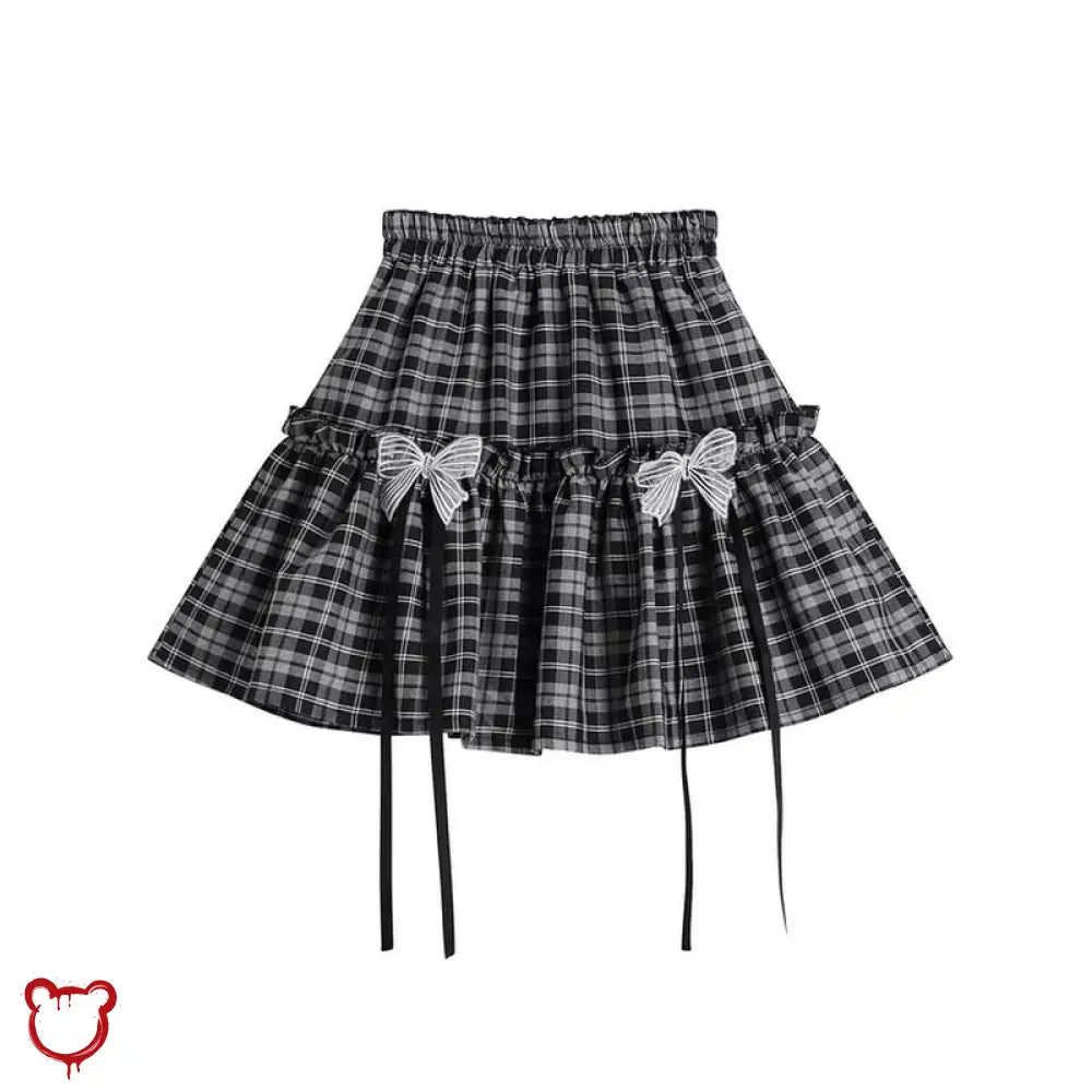 Grey Plaid Bow Skirt Clothing