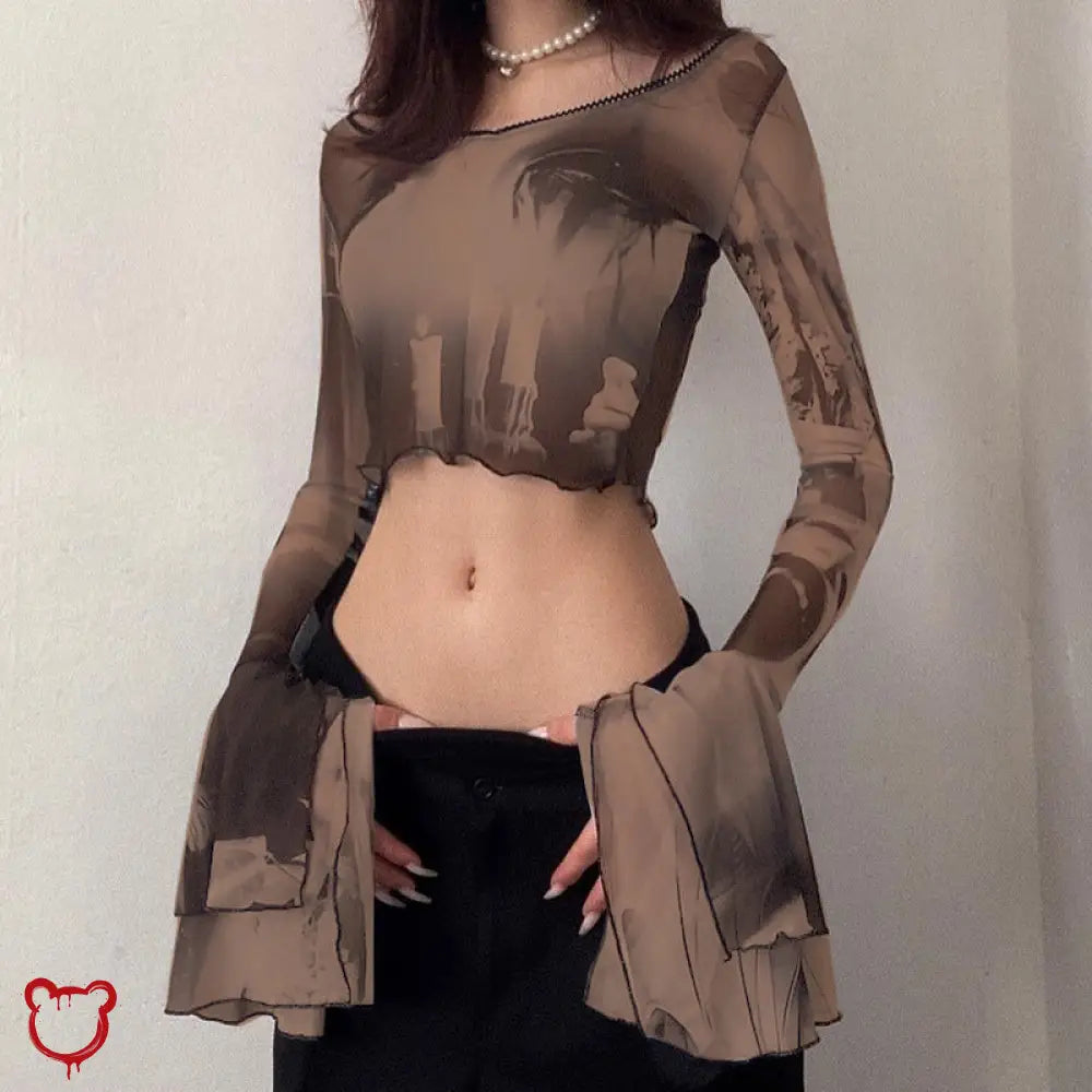 Grunge Black Crop Top Brown / S Clothing