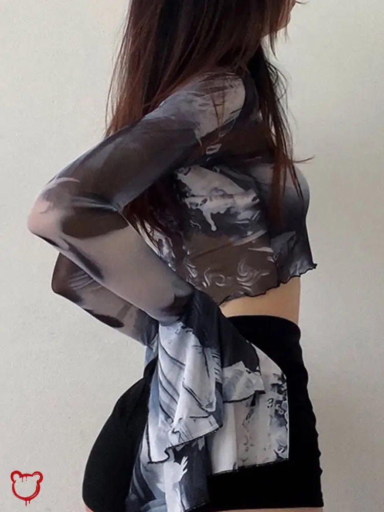 Grunge Black Crop Top Clothing