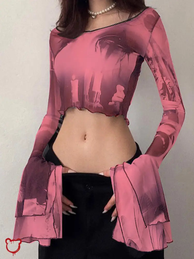 Grunge Black Crop Top Pink / S Clothing