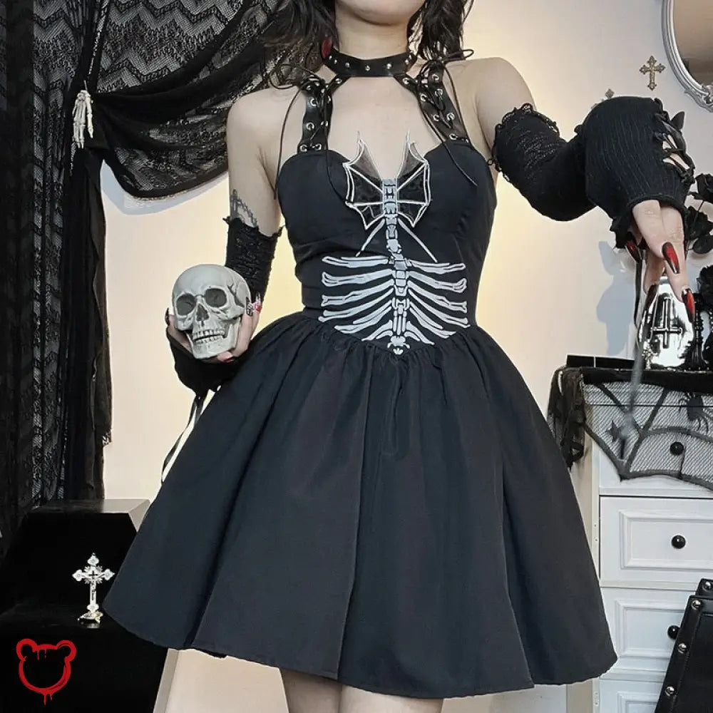 Grunge Black Skeleton Dress Clothing