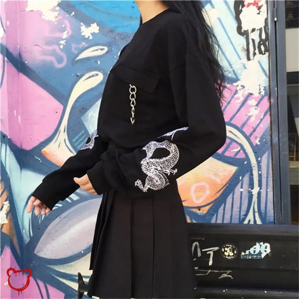 Grunge Black Sweatshirt Chain Blue / One Size Clothing