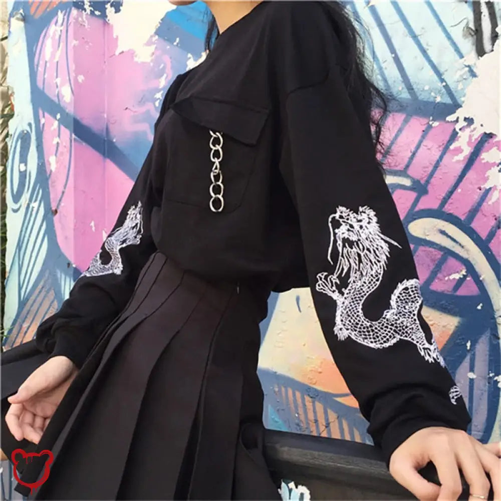 Grunge Black Sweatshirt Chain Black / One Size Clothing