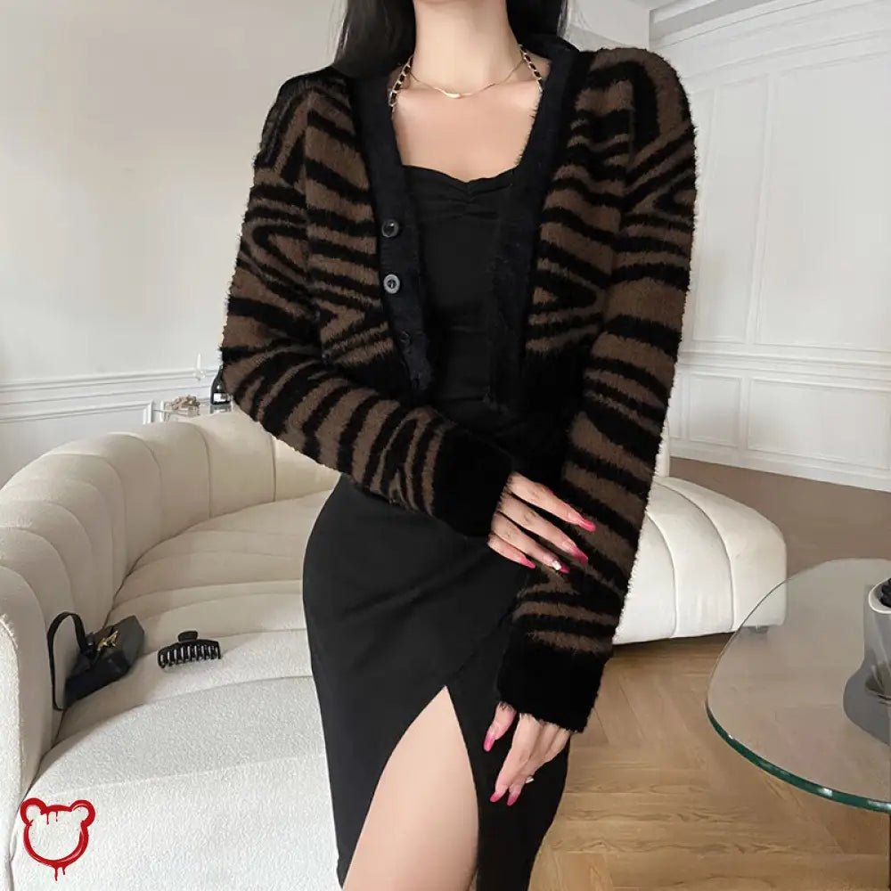 Grunge Brown Stripe Cardigan - The Cursed Closet