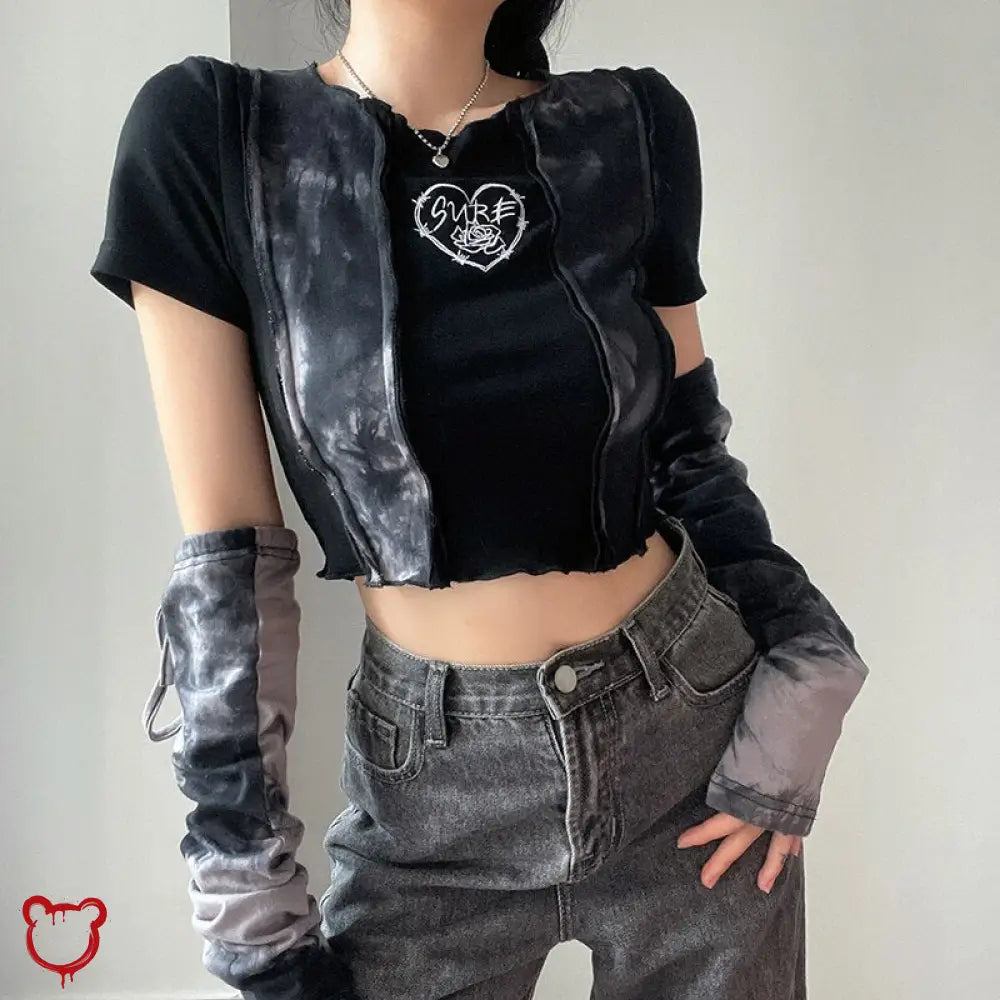 Grunge Crop Top With Gloves Black 1 / S Clothing