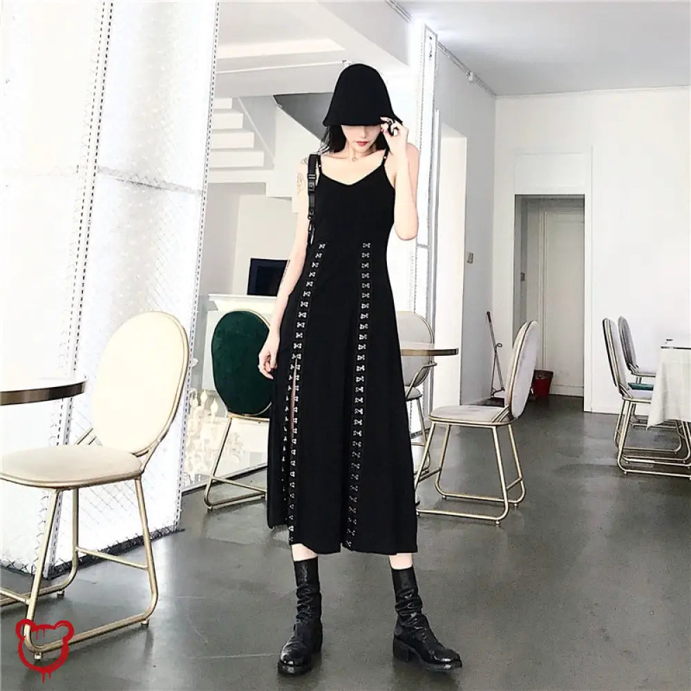 Grunge Eyelet Black Dress Red / L Clothing