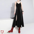 Grunge Eyelet Black Dress Red / S Clothing