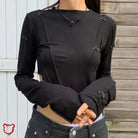 Grunge-Inspired Black Bow Crop Top / S Clothing