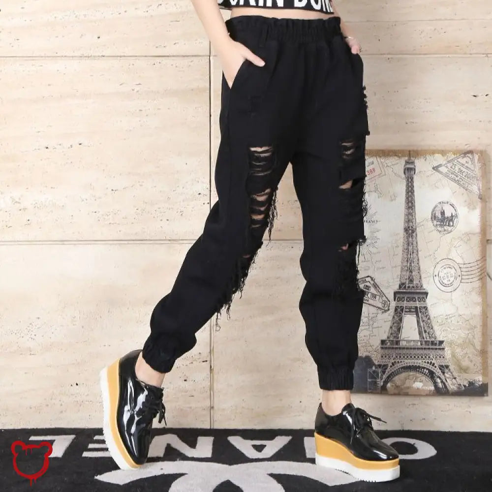 Grunge Joker Ripped Pants Black / S Clothing