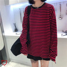 Grunge Stripe Casual Top Black Red / One Size Clothing