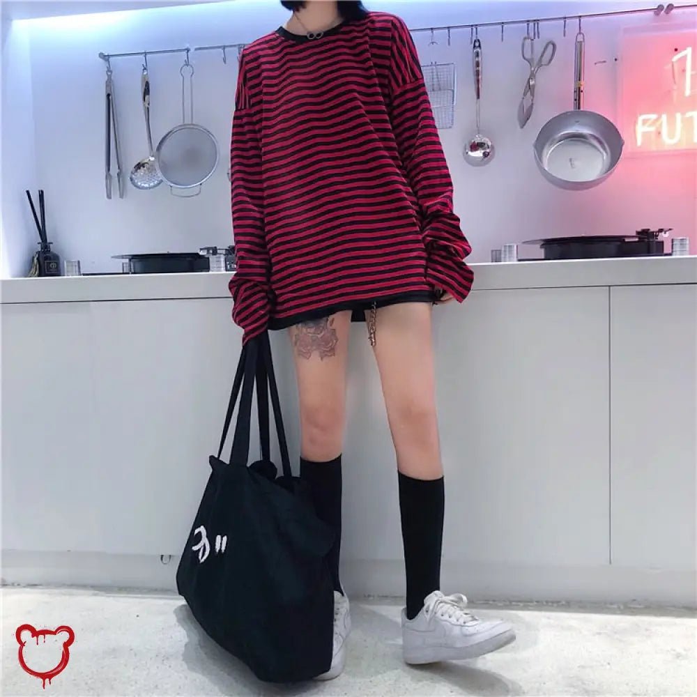 Grunge Stripe Casual Top - The Cursed Closet