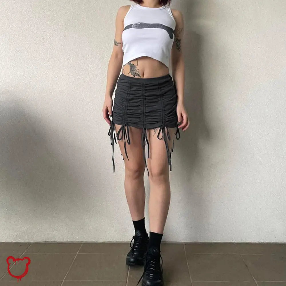 Grunge Tie High Waist Skirt Clothing