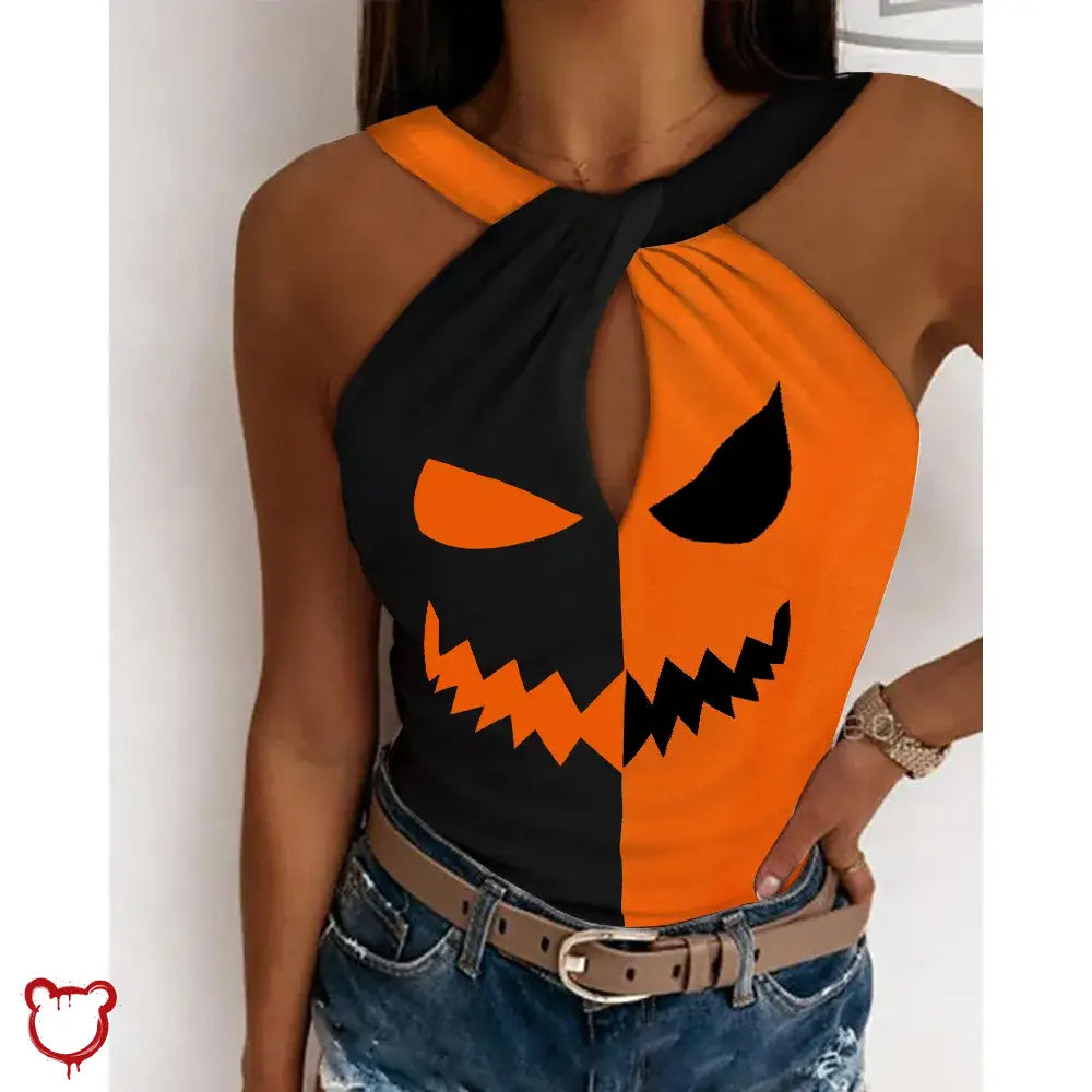 Halloween Print Colorblock Halter - 5 Words Clothing