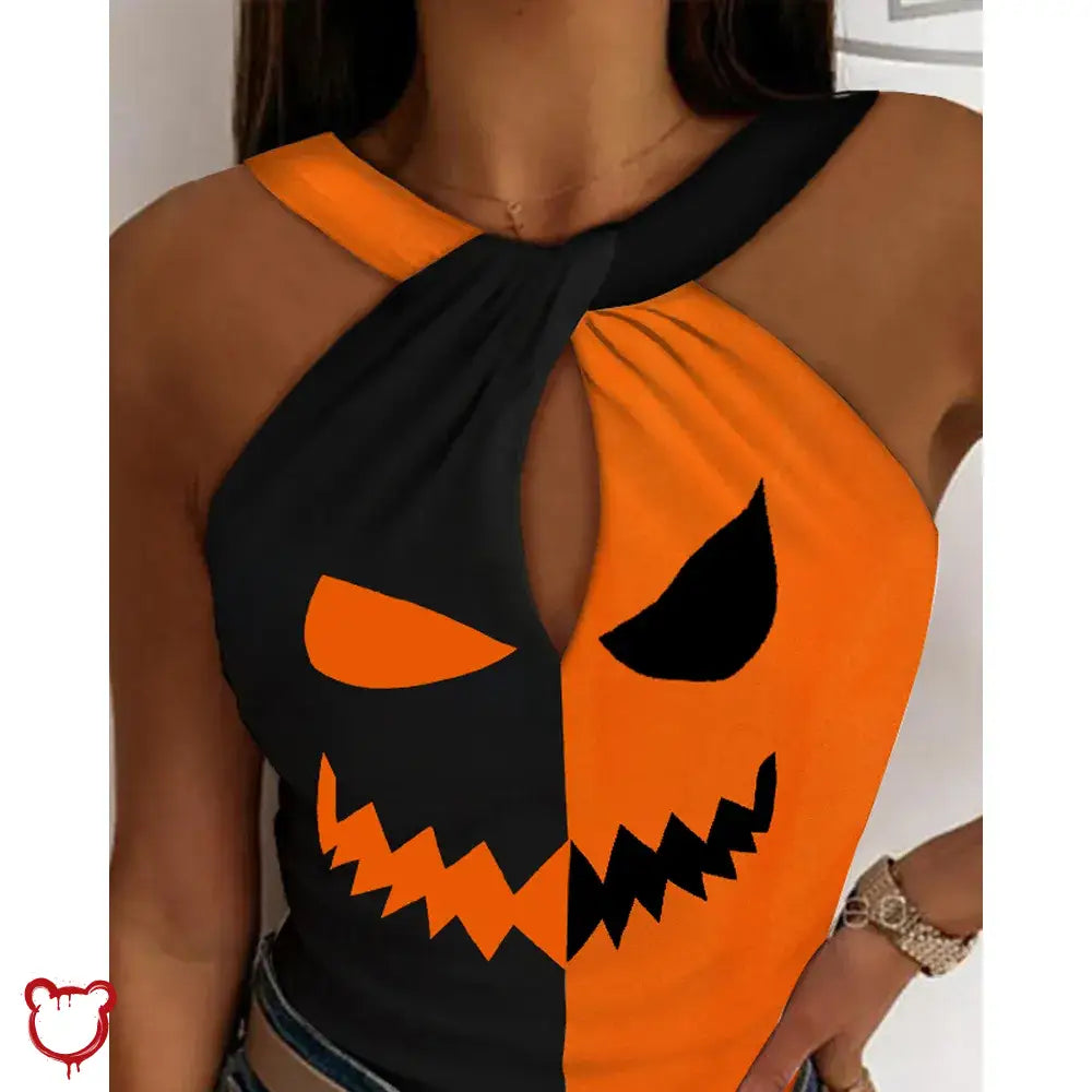 Halloween Print Colorblock Halter - 5 Words Clothing