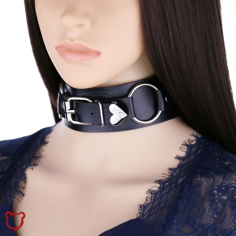 "Heart Buckle Choker: Black/Blue PU" - The Cursed Closet
