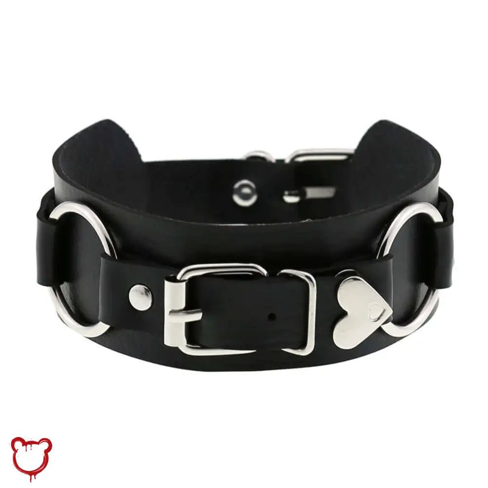 "Heart Buckle Choker: Black/Blue PU" - The Cursed Closet