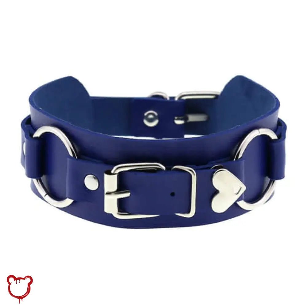 "Heart Buckle Choker: Black/Blue PU" - The Cursed Closet