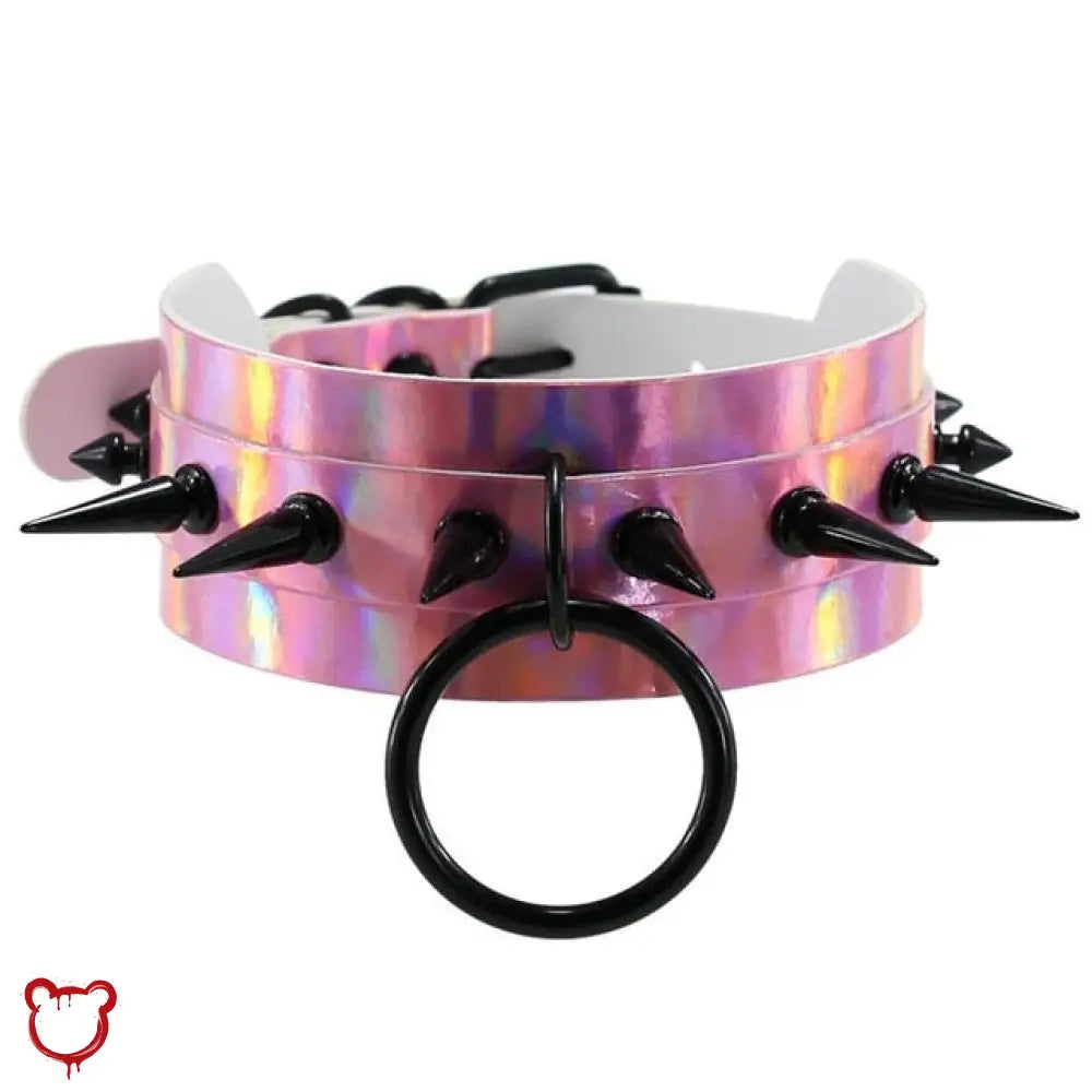 The Cursed Closet 'Hollow Ground' Holographic black spike choker (4 colours) at $16.99 USD