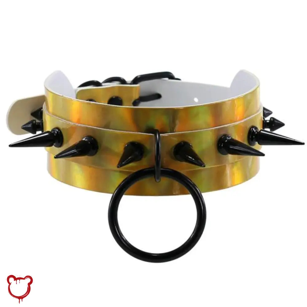 The Cursed Closet 'Hollow Ground' Holographic black spike choker (4 colours) at $16.99 USD