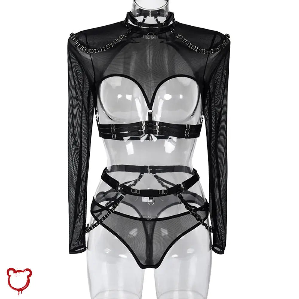 Ideal Noir Mesh Lingerie Ensemble Clothing