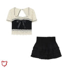 Kawaii Black & Beige Bow Set 2 Piece / M Clothing