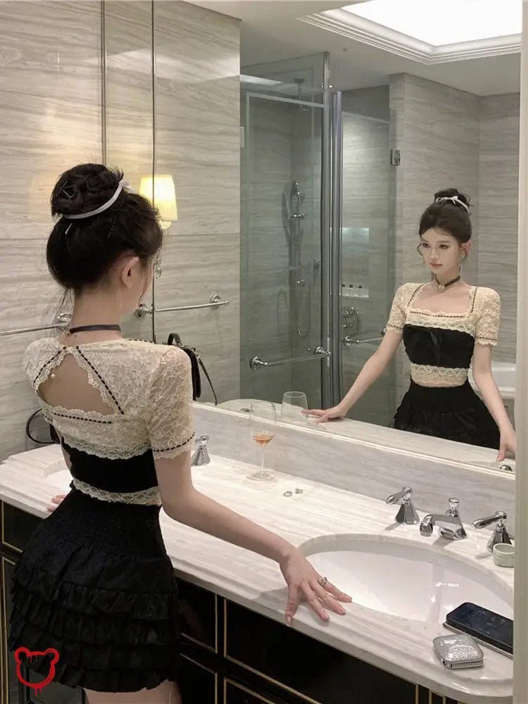 Kawaii Black & Beige Bow Set - The Cursed Closet