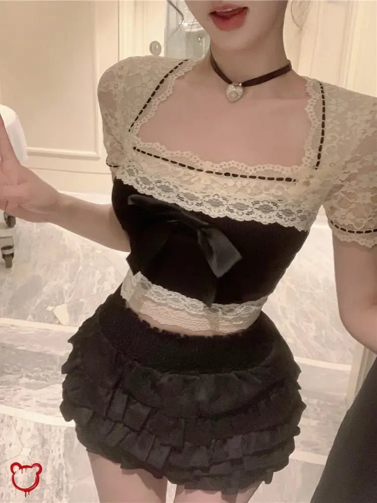 Kawaii Black & Beige Bow Set - The Cursed Closet