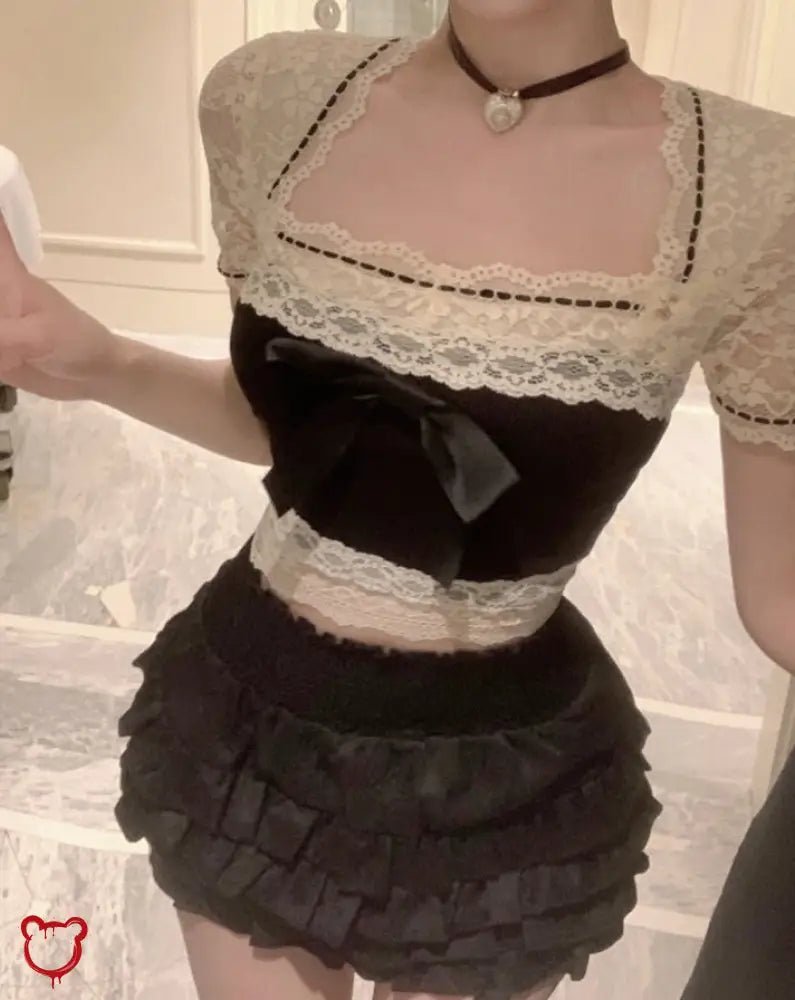 Kawaii Black & Beige Bow Set - The Cursed Closet