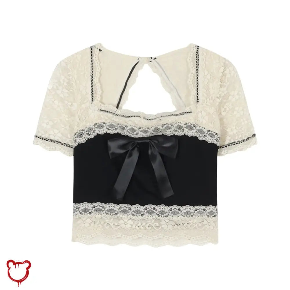 Kawaii Black & Beige Bow Set Top / M Clothing