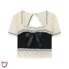 Kawaii Black & Beige Bow Set Top / M Clothing