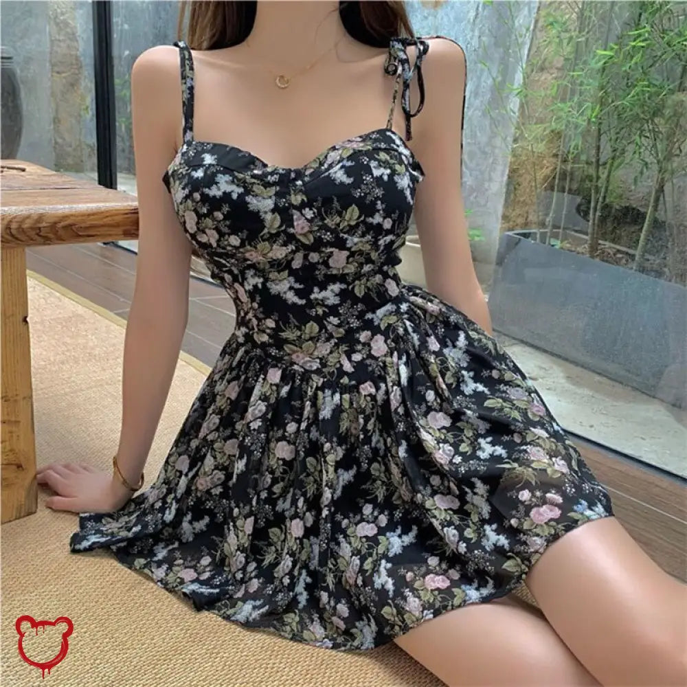 Kawaii Floral Slip Dress Black / L Clothing