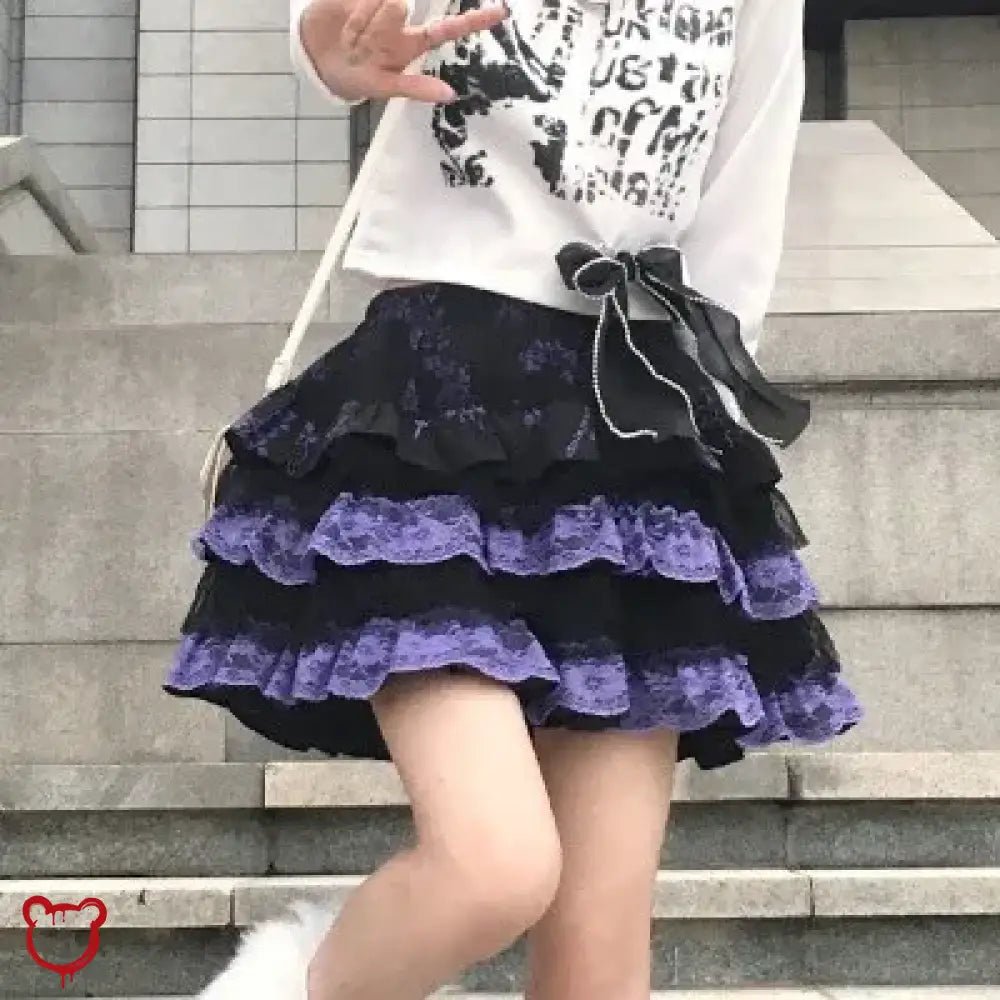 Kawaii Button Lace High Waist Mini Skirt Shirt Vest Three Piece main image 0
