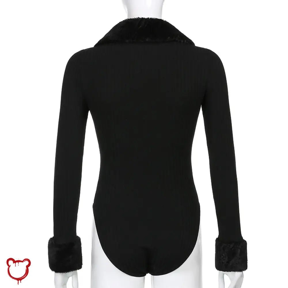 Knitted Faux Fur Bodysuit (Black) - The Cursed Closet