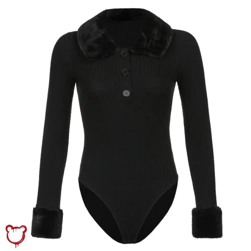 Knitted Faux Fur Bodysuit (Black) - The Cursed Closet