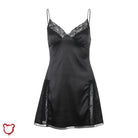 The Cursed Closet 'Dressed to Kill' Black satin sexy lace strap dress at $24.99 USD