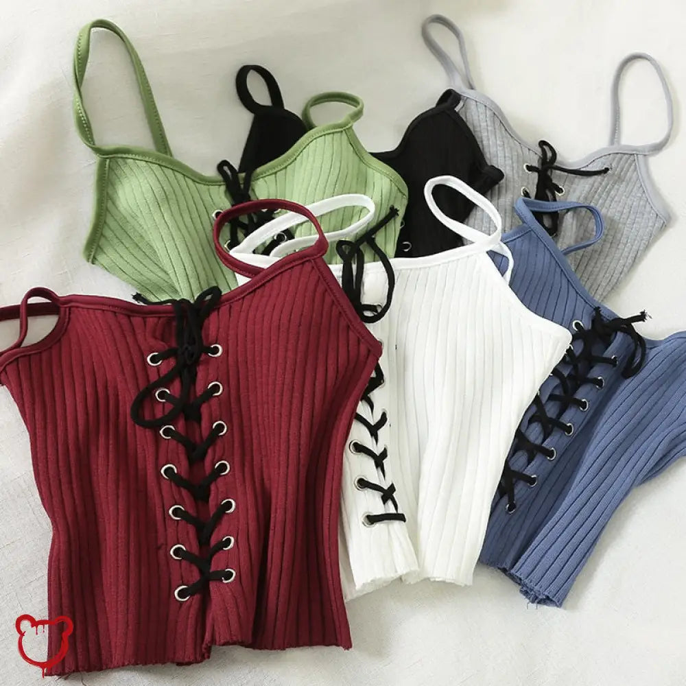 Lace-Up Black Cropped Cami Clothing