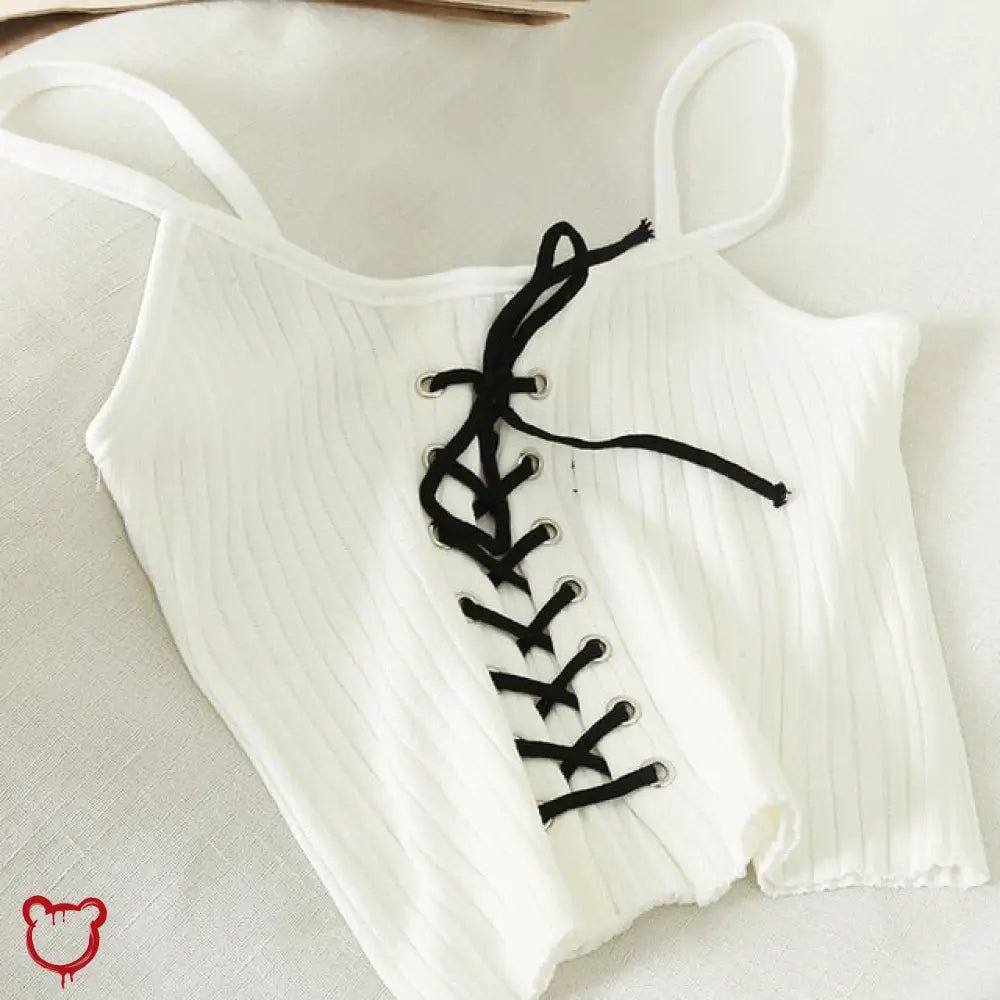 "Lace - Up Black Cropped Cami" - The Cursed Closet