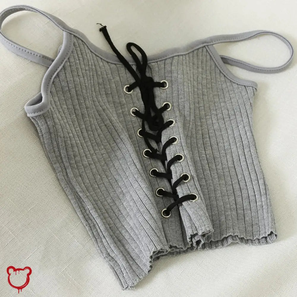 "Lace - Up Black Cropped Cami" - The Cursed Closet