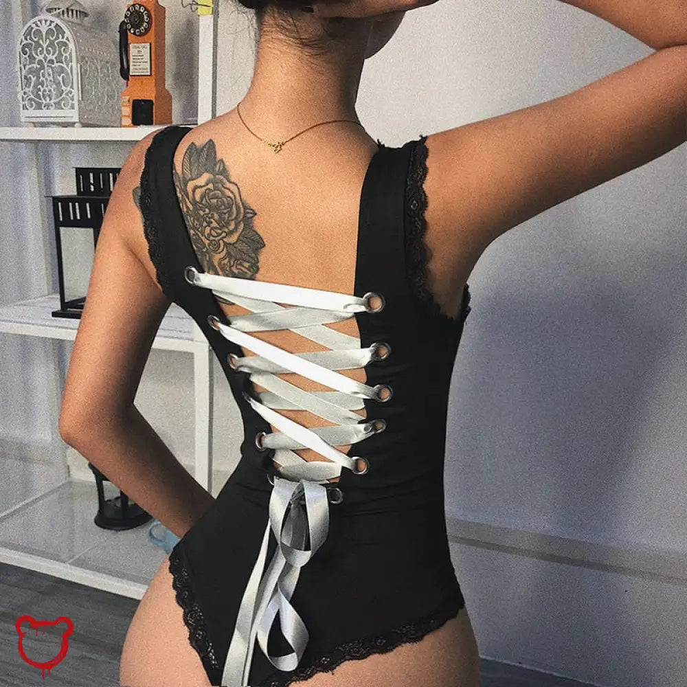 Lace-Up Cursed Bodysuit Black / S Clothing