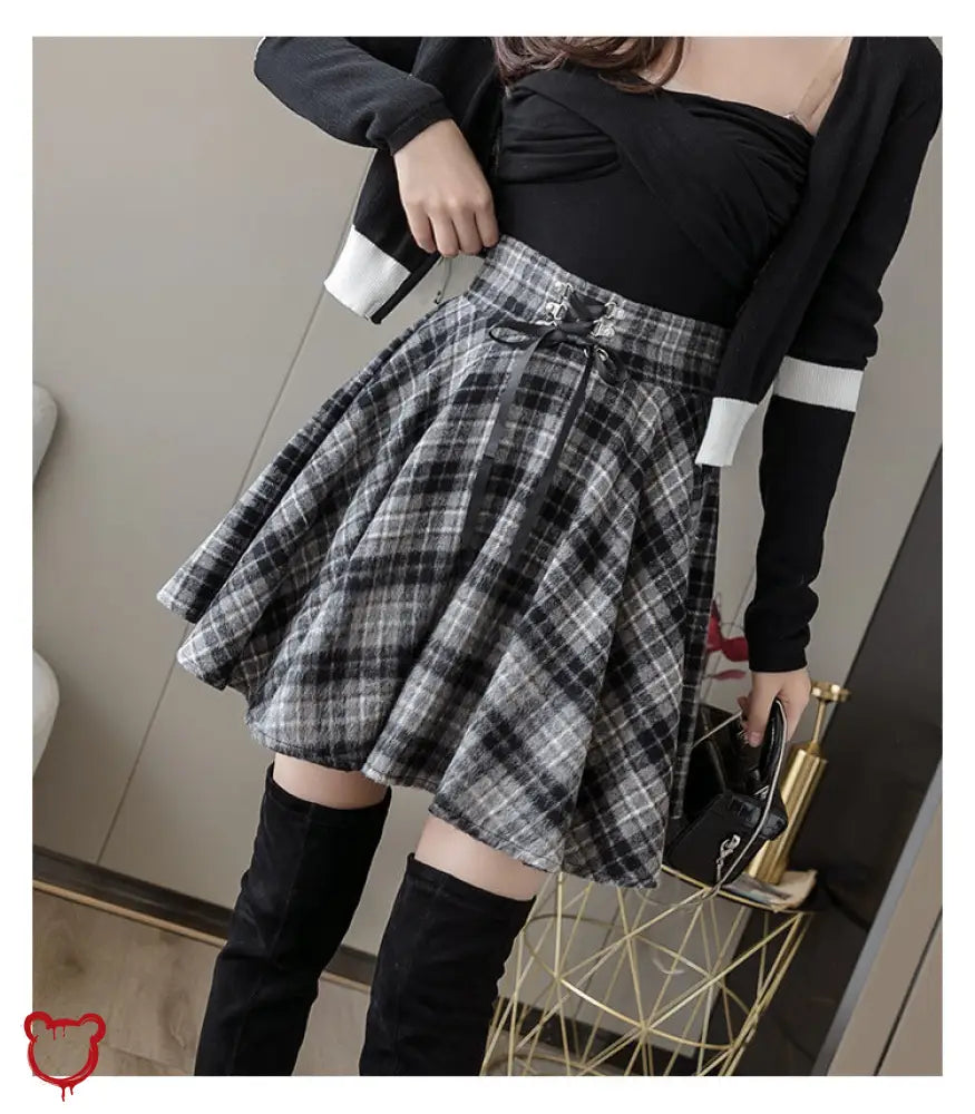 Lace-Up Plaid Skirtrunaway Style Red / M Clothing