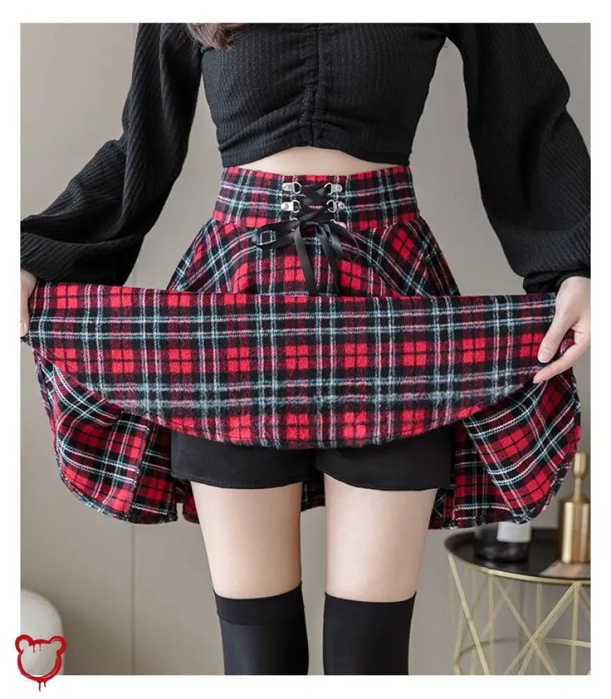 Lace-Up Plaid Skirtrunaway Style Red / Xl Clothing