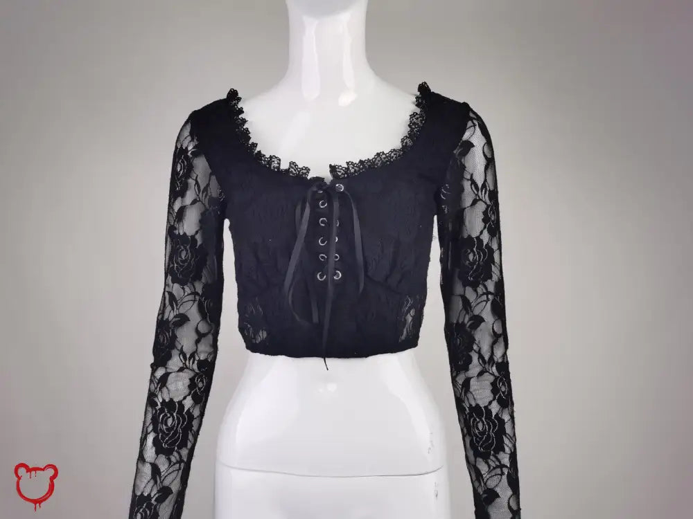 Lace V-Neck Black Top Black / L Clothing