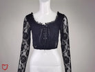 Lace V-Neck Black Top Black / L Clothing