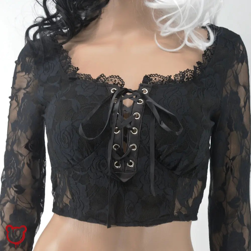 Lace V-Neck Black Top Black / M Clothing