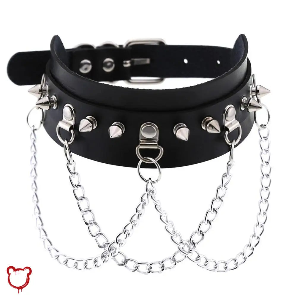 Leather Stud Choker With Chains. Jewellery