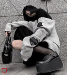 Love-Themed Casual Knit Sweater M / Dark Gray Clothing