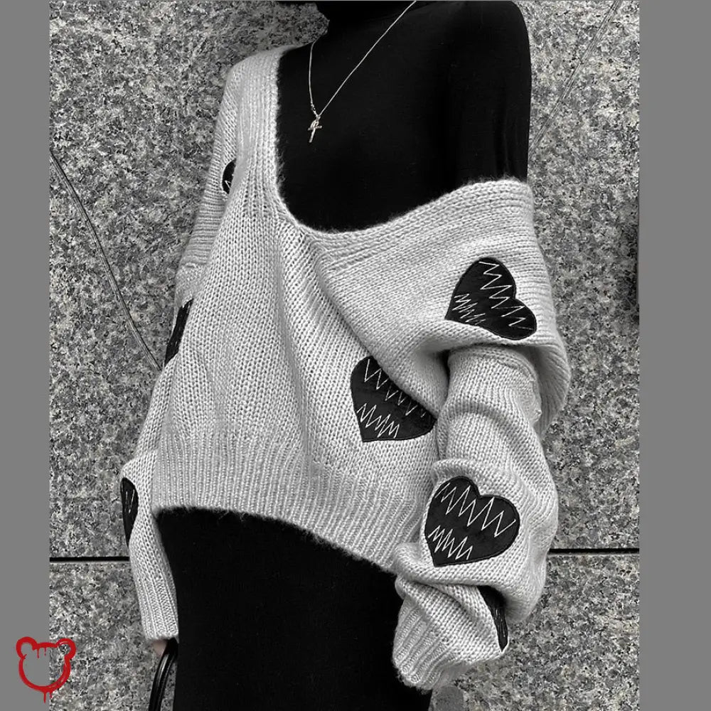 Love-Themed Casual Knit Sweater Xl / Dark Gray Clothing