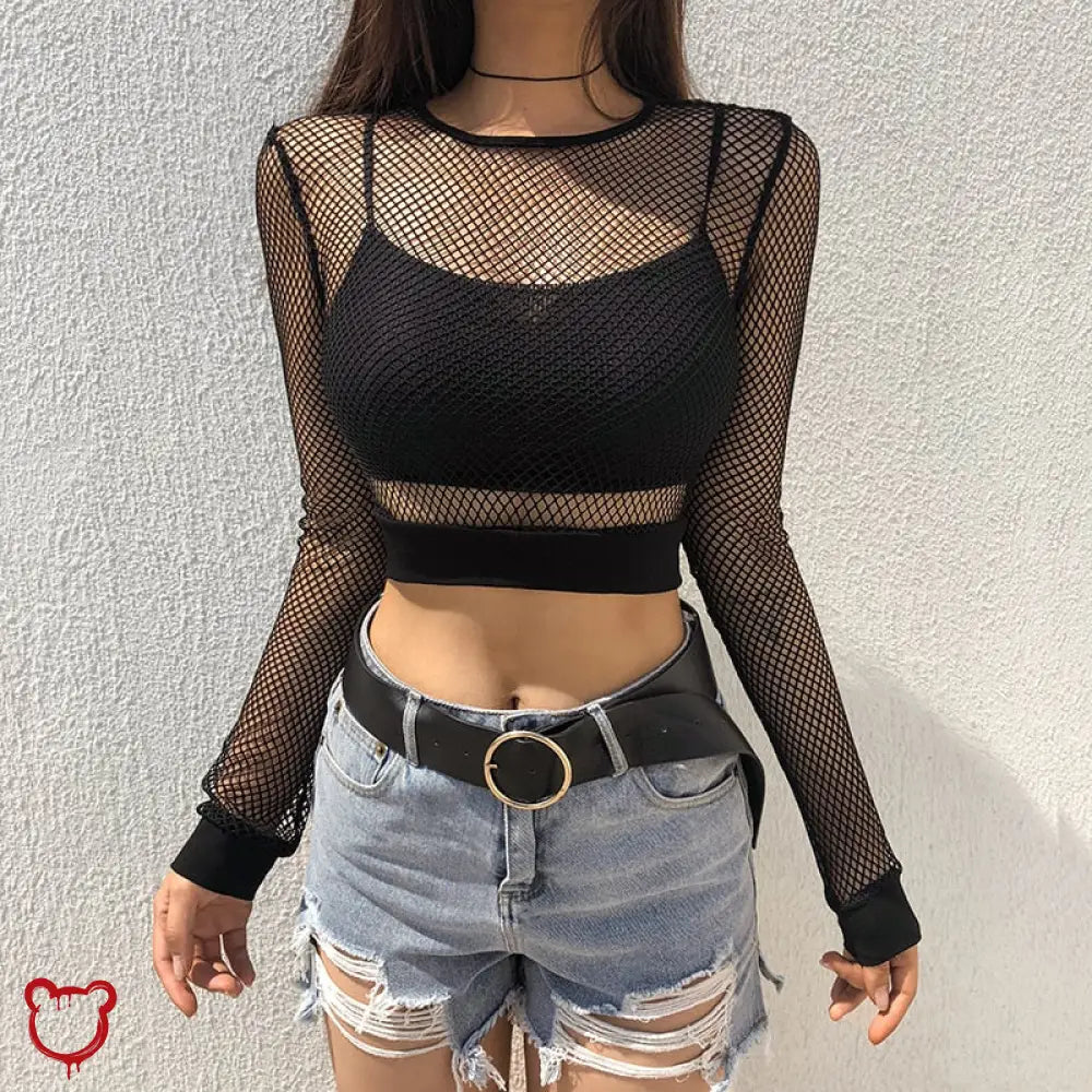 Mesh Crop Top Sundown Black T-Shirt / S Clothing